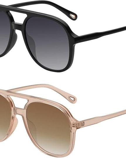 YDAOWKN Retro Square Aviator Sunglasses for Womens Mens Vintage 70s Double Bridge Sun Glasses