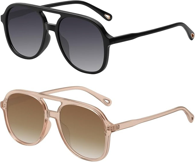 YDAOWKN Retro Square Aviator Sunglasses for Womens Mens Vintage 70s Double Bridge Sun Glasses