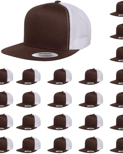 Yupoong 5-Panel YP Classic Trucker Cap | High Profile Flat Visor Snapback | OSFM | Bulk Packs Available
