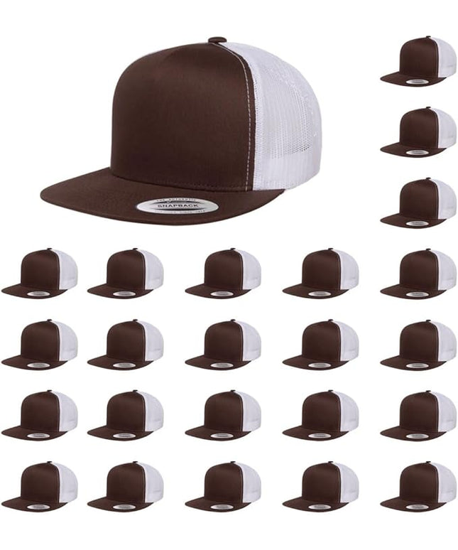 Yupoong 5-Panel YP Classic Trucker Cap | High Profile Flat Visor Snapback | OSFM | Bulk Packs Available
