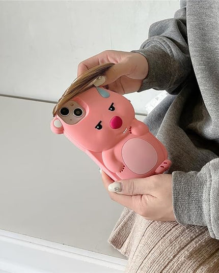 Case Compatible with iPhone 13,Cute 3D Kawaii Funny Ugly Beaver Cartoon Cover with Keychain Soft Silicone Gel Drop Protector Women Girls