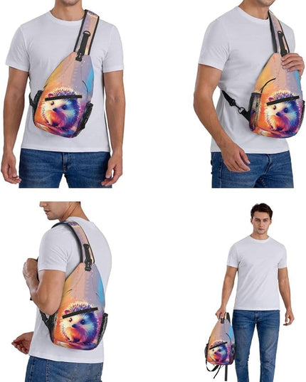 Animal Face Sling Bag Crossbody Bags Chest Bag Backpack for Travel Running and Hiking for Men Women Colorful Hedgehog