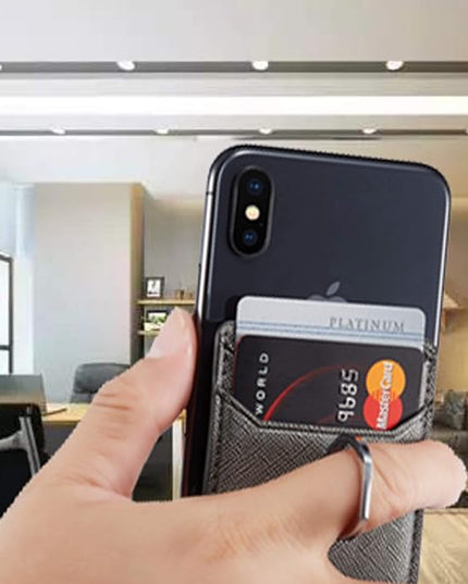 BIAJIYA Phone Card Holder RFID Leather Wallet Credit Adhesive Cell Case Stick-on Card Holder for Women and Men Back of Phone for Most of Smartphones (Black)