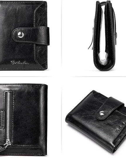 BOSTANTEN Women Leather Wallet RFID Blocking Small Bifold Zipper Pocket Wallet Card Case Purse with ID Window