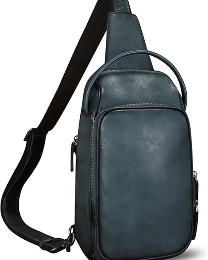 Genuine Leather Sling Bag Retro Crossbody Backpack Handmade Chest Shoulder Hiking Daypack Fanny Purse