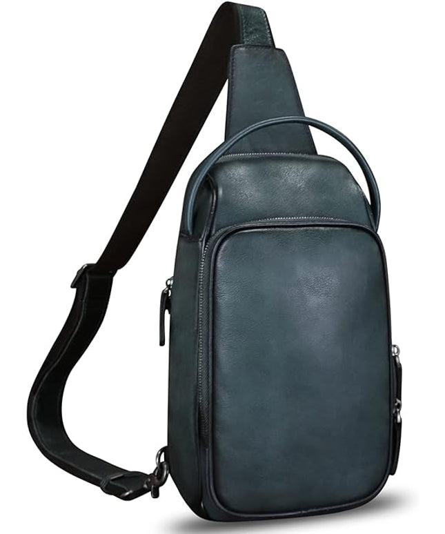 Genuine Leather Sling Bag Retro Crossbody Backpack Handmade Chest Shoulder Hiking Daypack Fanny Purse