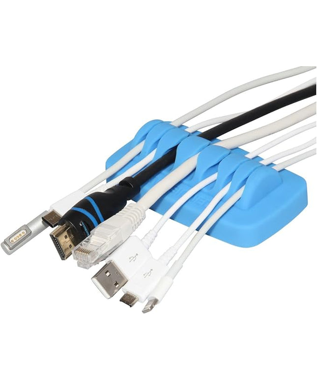 Heaviest Cable Organizer on The Market! Compact and Weighted Desktop Cord Holder and Cable Organizer, Eco-Friendly Silicone, No Bad Smell, Bundled with 4 Reusable Cable Ties! (Blue)