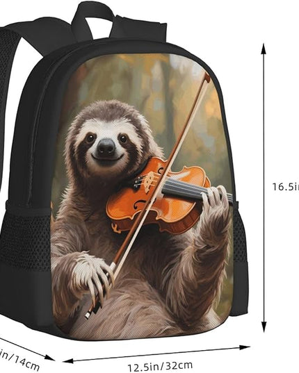 Sloth Playing Music Notebook Backpack Fits 15 Inch Laptop Lightweight Travel Backpack Casual Daypack