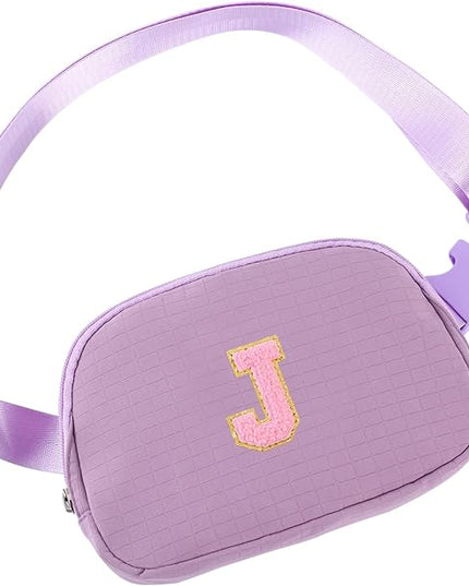 Glratn Initial Letter Patch Belt Bag Fanny Pack Crossbody Bag for Girls, Birthday Gifts for 4 5 6 7 8 9 10 11 12 13 Year Old Girls,Easter Purse Gifts for Teens Kids (Purple-J)