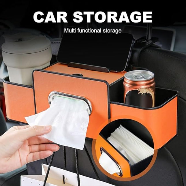 4 in 1 Car Organizers and Storage Box,2026 Upgraded Multifunctional Car Organizers with Tissue Boxs and Hook, Drink Holder for Car (Beige)