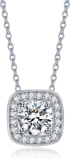 IMOLOVE Moissanite Solitaire Pendant Necklaces for Women Sterling Silver with 18K White Gold Plated 1-3 Carat D Color VVS1 Clarity Mossanite Jewelry for Women