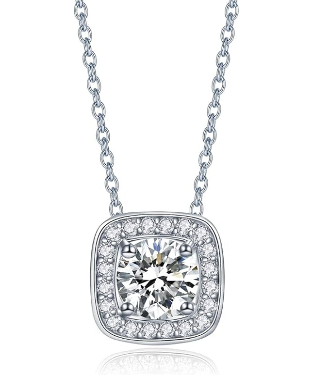 IMOLOVE Moissanite Solitaire Pendant Necklaces for Women Sterling Silver with 18K White Gold Plated 1-3 Carat D Color VVS1 Clarity Mossanite Jewelry for Women