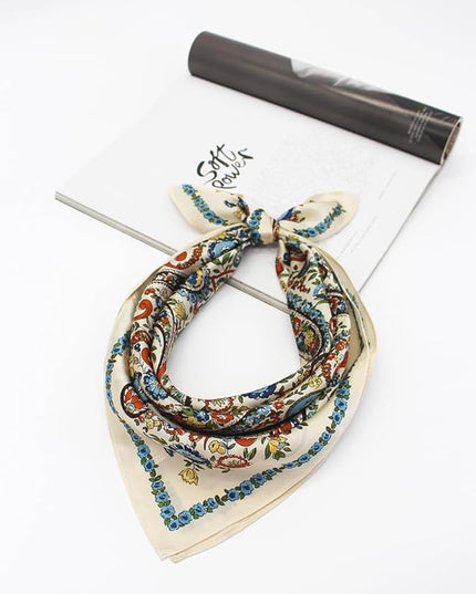 ANDANTINO 100% Pure Mulberry Silk Small Square Scarves -21'' x 21''- Digital Printed Neckerchief –Women Men Lightweight Scarf