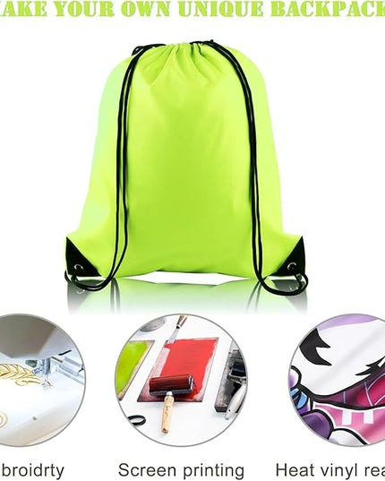 KUUQA 50Pcs Fluorescent green Drawstring Backpack Bulk Drawstring Bags String Bags Storage Bags Gym Backpack for Sport Gym Traveling