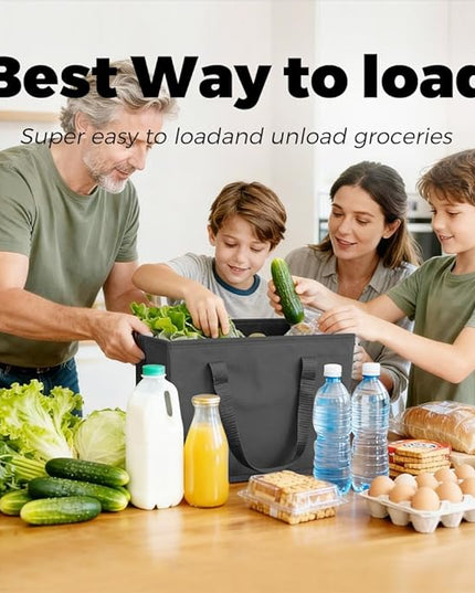 DOUKE Reusable Grocery Tote Bags, 3-Pack Heavy Duty Reusable Shopping Bags with Long Handles, Large Box Shape Tote Bags to Stand Up, Stay Open, Fold Flat (Black)