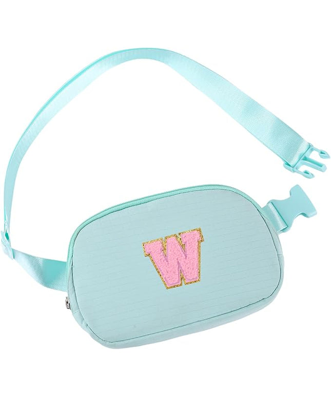 Glratn Initial Letter Fanny Pack for Girls,Patch Belt Bag,Toddler Crossbody Bags，Gifts for 3 4 5 6 7 8 9 10 11 12 Year Old Teens Kids,Christmas Graduation Gifts for Teen Girls ，(Light green-W)