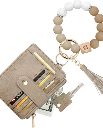 COOLANS Silicone Bracelet Wristlet Wallet Credit Card Holder RFID,ID Window,Key Ring Tassel,Slim Wallet Women Keychain Purse