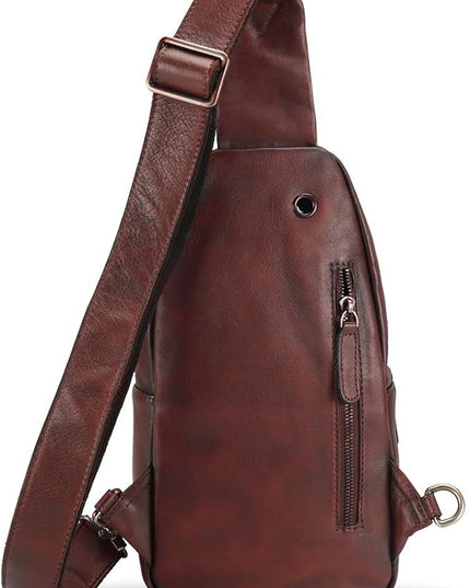 Genuine Leather Sling Bag for Man and Women Crossbody Purse Handmade Retro Shoulder Backpack Vintage Chest Bags