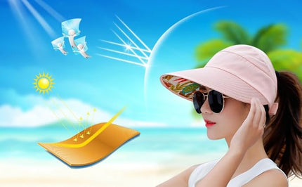 HINDAWI Sun Hats for Women Wide Brim UV Protection Sun Hat Summer Beach Packable Visor