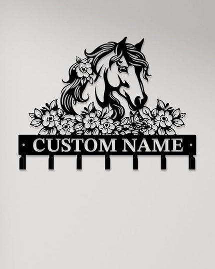 Personalized Custom Name Farm Horse Wall Key Hooks,Metal Horse Art Clothes Hooks,Metal Horse Wall Home Storage Decorative,For Front Door, Hallway, Kitchen, Bedroom,Keys,Hats (Style C)