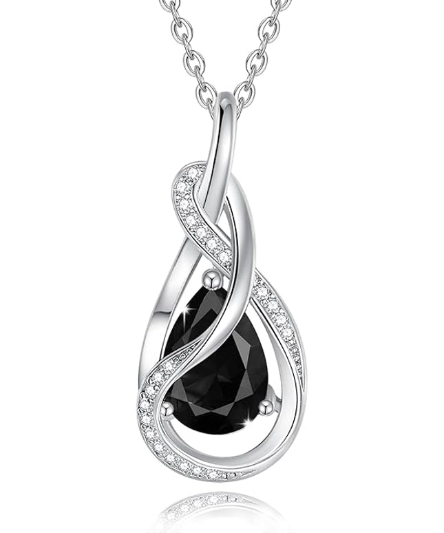 FANCIME TimelessTie Birthstone Necklace for Women White Gold Plated Sterling Silver Ribbon Design Jewelry Knot Pendant Fine Jewelry Gemstone Birthday Graduation Anniversary Christmas Gifts for Women Wife Mother Her
