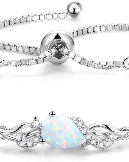 FANCIME Birthstone Teardrop Tennis Bracelet for Women, Sterling Silver 9x7mm main Gemstone Bolo Adjustable Chain Bracelet Fine Jewelry Birthday Gifts for Women Mom Wife Her