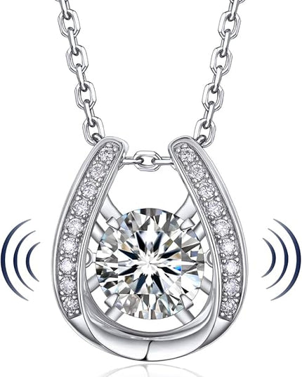 MomentWish Necklace for Women, Sparkling Gift for Her, 1Carat Moissanite Heart Pendent for Her, 925 Sterling Silver Dance Necklace for Anniversary Christmas Valentines