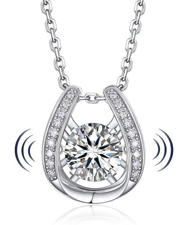 MomentWish Necklace for Women, Sparkling Gift for Her, 1Carat Moissanite Heart Pendent for Her, 925 Sterling Silver Dance Necklace for Anniversary Christmas Valentines