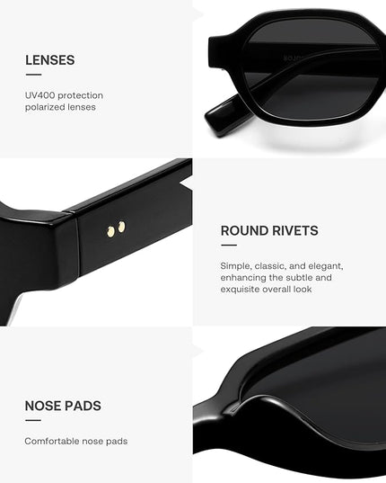 SOJOS Retro Polarized Hexagon Sunglasses for Women Men, UV400 Trendy Rectangle 70s 80s 90s Shades SJ2389