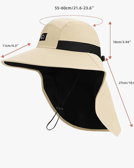 Rosoz Outdoor Sun Hat for Men Women, UPF50+ Protection Safari Cap Wide Brim Mesh Fishing Hat with Neck Flap Beach Garden