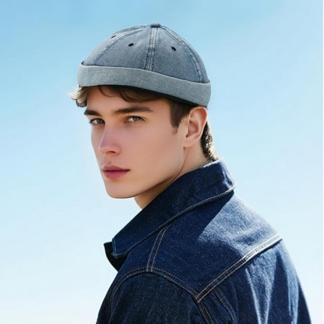 Brimless Hat for Men Women Docker Cap Vintage Sailor Beanie Cap