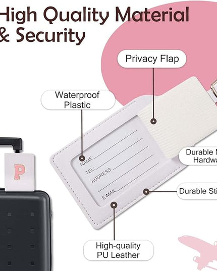 ULICO Initial Passport Cover and Luggage Tag Set,PU Leather Letter Passport Case Holder Travel Suitcase Tag, Personalized Travel Luggage Accessories Gifts for Women Kids Teenage White P