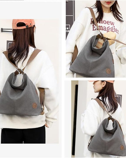 Multi Ways Convertible Canvas Shoulder Bag Tote Purse Backpack Crossbody Bags for Women Trendy Vintage Small Travel