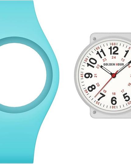 GOLDEN HOUR Waterproof Sports Analog Unisex Watches for Nurse Medical Professionals, Students - Military Time Glowing Easy to Read Dial, Jelly Silicone Strap