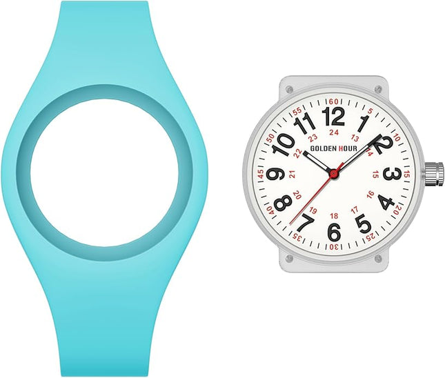 GOLDEN HOUR Waterproof Sports Analog Unisex Watches for Nurse Medical Professionals, Students - Military Time Glowing Easy to Read Dial, Jelly Silicone Strap