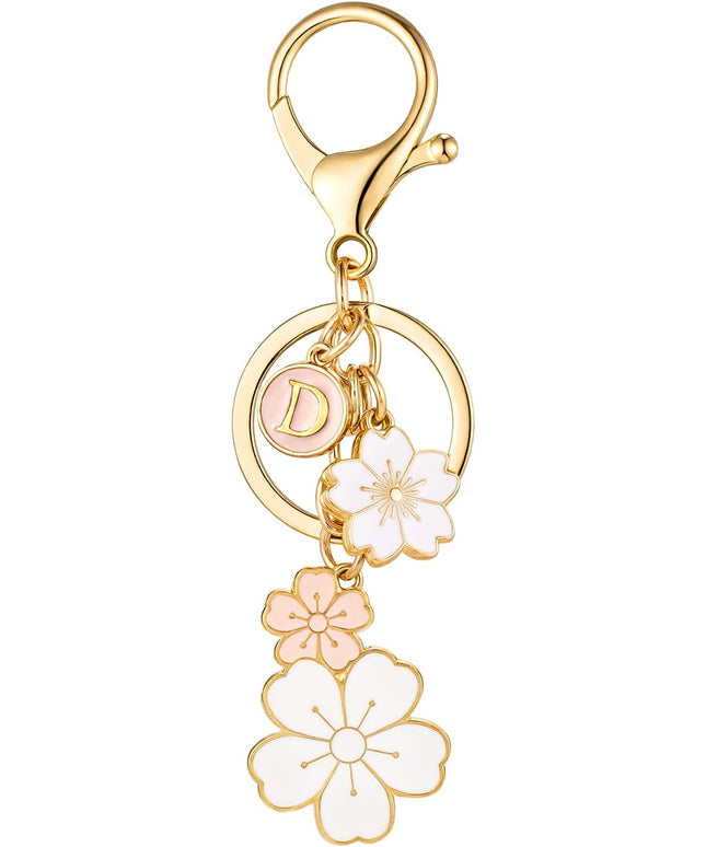 SELOVO Initial Keychain Flower Charms for Key Cute Pink Letter Keyring for Backpack