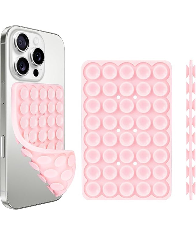 1 Pack Light Pink Double Sided Silicone Suction Cup Phone Case Mount, Hands-Free Strong Grip Holder for Selfies and Videos, Silicon Phone Stand Sticky for iPhone and Android