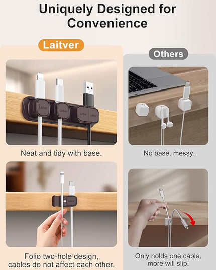 6 Pack Magnetic Cable Clips [1s Open/Lock], Laitver Cord Organizer Holder Strong Adhesive Desk Cable Management- Organize Charging Cords Neatly for Home, Office, Car,Desk, Nightstand-Bronze