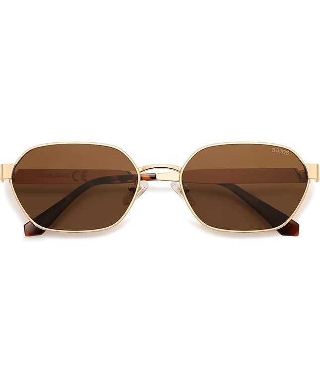 SOJOS Trendy Polarized Hexagon Sunglasses for Women Men, UV400 Retro Rectangle Shades SJ1238