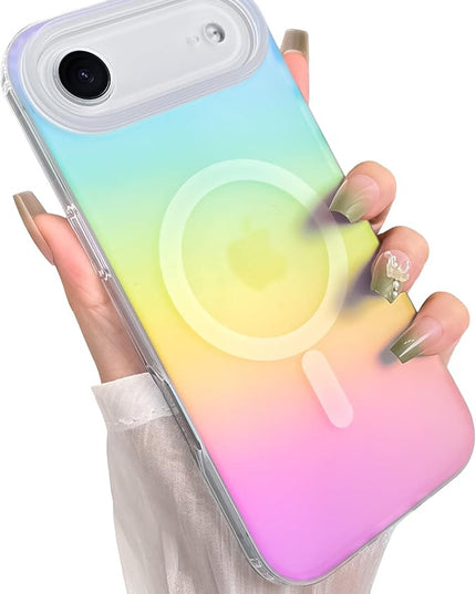 Cute Case for iPhone Air Case for Women Girls [Compatible with Magsafe] Aesthetic Girly Glitter Bling Rainbow Magnetic Protective Phone Cover, Translucent Iridescent Blue & Pink