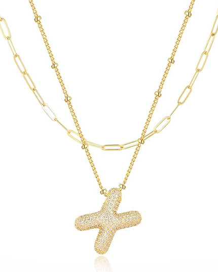 LUCA SMITH Initial Necklaces for Women, Dainty Balloon Bubble Letter, Name Letter Alphabet Pendant Layered Choker Chain Jewelry Gift