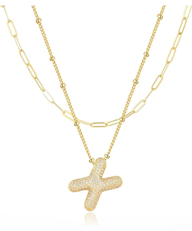 LUCA SMITH Initial Necklaces for Women, Dainty Balloon Bubble Letter, Name Letter Alphabet Pendant Layered Choker Chain Jewelry Gift