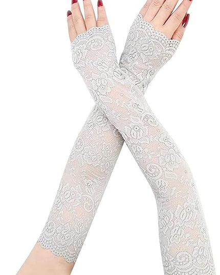 Women's Short Lace Gloves Fingerless for Driving Wedding Wrist Length Bridal Prom Gloves