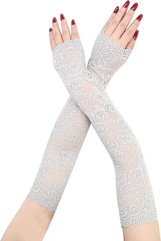 Women's Short Lace Gloves Fingerless for Driving Wedding Wrist Length Bridal Prom Gloves