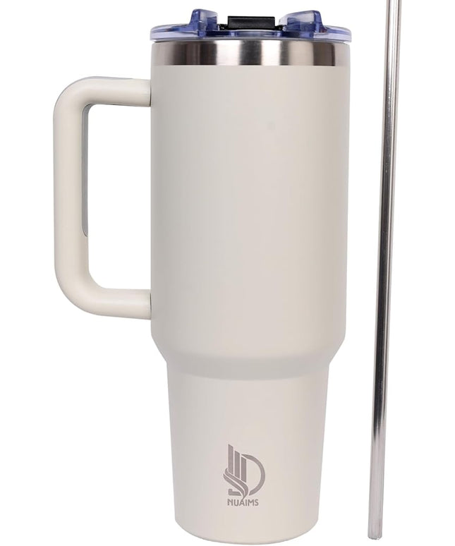 40oz Insulated Tumbler with Handle, Leakproof Straw Lid & Carry Handle - Double Wall Vacuum Insulation Keeps Ice 24 Hours, BPA Free Stainless Steel Water Bottle (Light Olive)