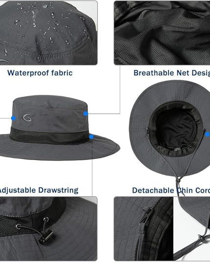Oversized XL XXL Waterproof Sun Hat for Big Heads Mesh Bucket Hat Wide Brim Adjustable Packable Hiking Beach Fishing