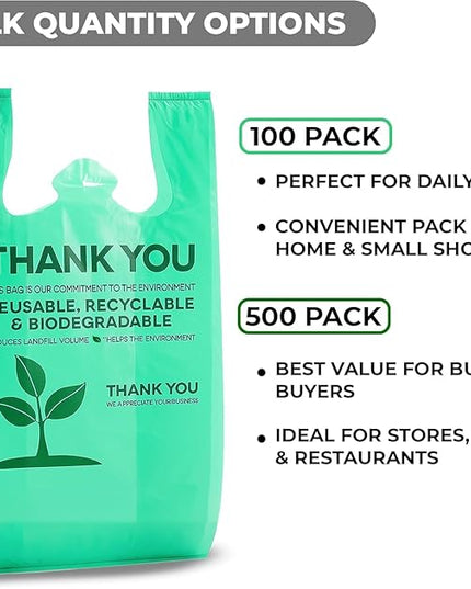 Eco Grocery Bags 100 Pack - Heavy-Duty Plastic Shopping Bags with Reinforced Handles, Durable Retail Carry-Out Bags for Groceries, Takeout, Household Use, Convenience Stores, Markets & Small Business