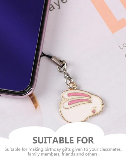 Kisangel 4Pcs Rabbit Phone Charms Key Pendants Set for Cell Phones, Removable Cute Hanging Decor Accessories, Random Style for Smartphone Decoration and Camera Charm
