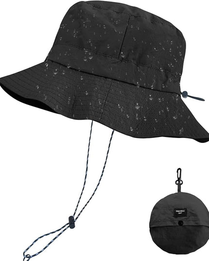 PFFY Quick Dry Waterproof Packable Bucket Hat for Women Men Outdoor Sun Hats with Detachable Chin Strap
