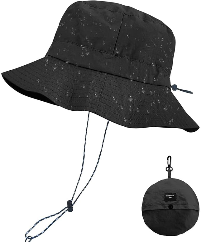 PFFY Quick Dry Waterproof Packable Bucket Hat for Women Men Outdoor Sun Hats with Detachable Chin Strap